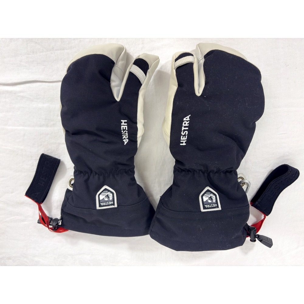 Hestra Alpine Pro Army Leather Heli Ski 3 Finger Gloves GLoft Black White Men 11